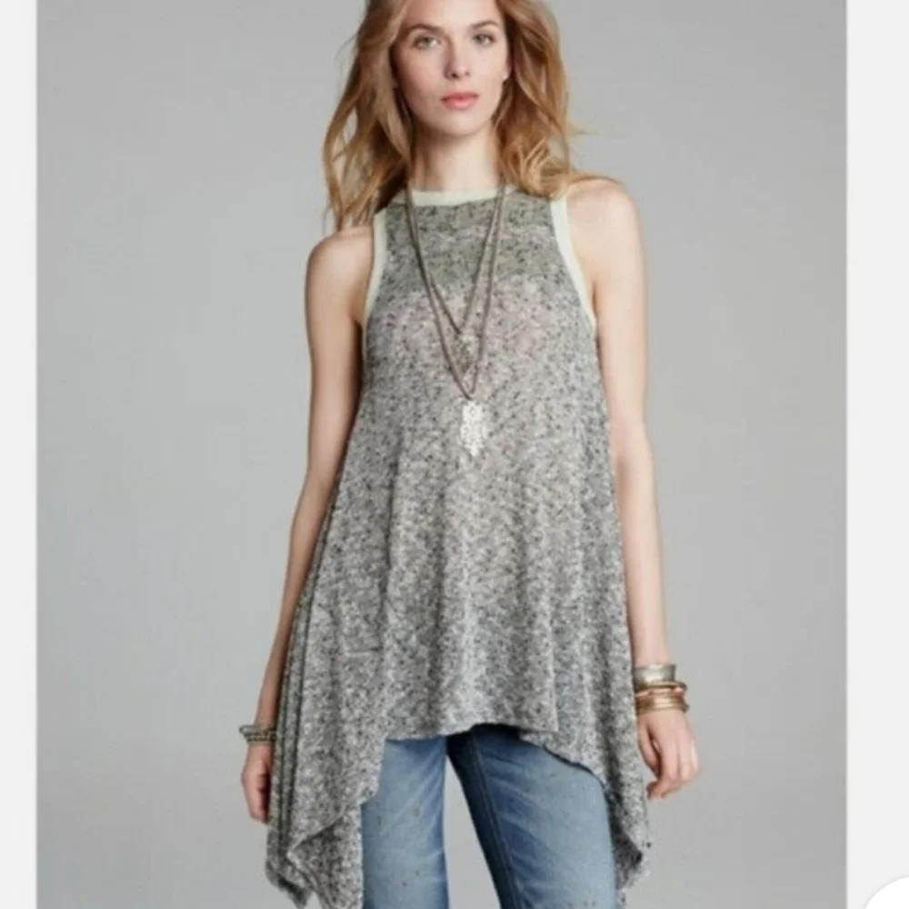 NWT Free People Bumble Bees Knees Semi Sheer Asymmetrical Tank Top Tunic Size M - Picture 1 of 9